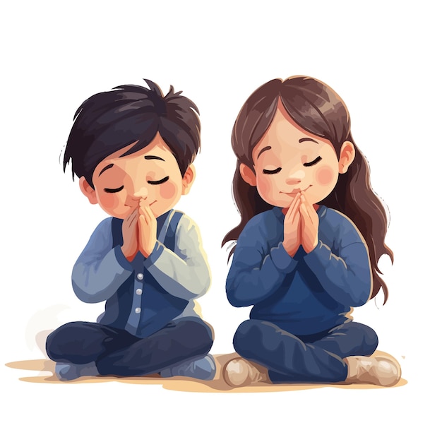 Vector praying_boy_and_girl_vector_illustarted