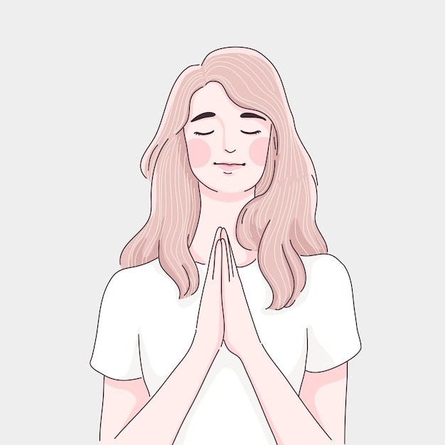 Praying girl cartoon illustration