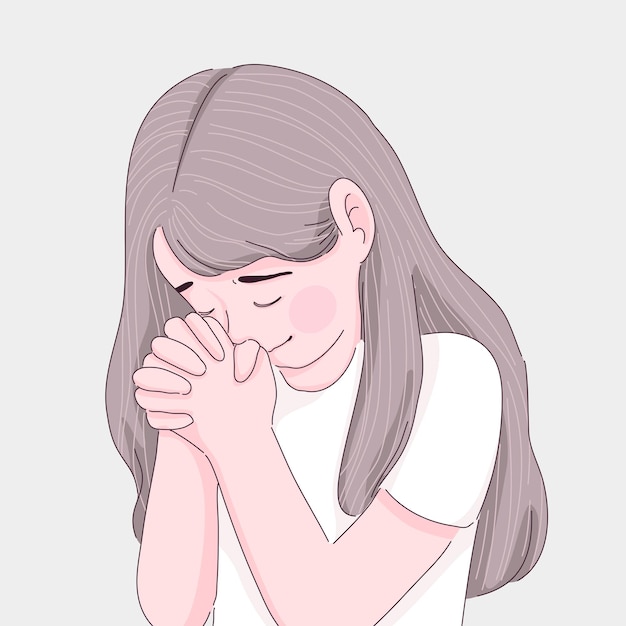 Praying girl cartoon illustration