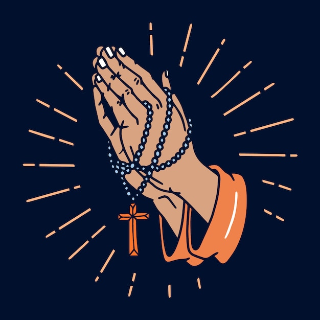 Vector praying hand old school tattoo