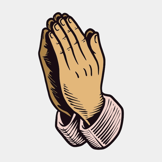 Vector praying hand old school vintage tattoo hand drawing illustration