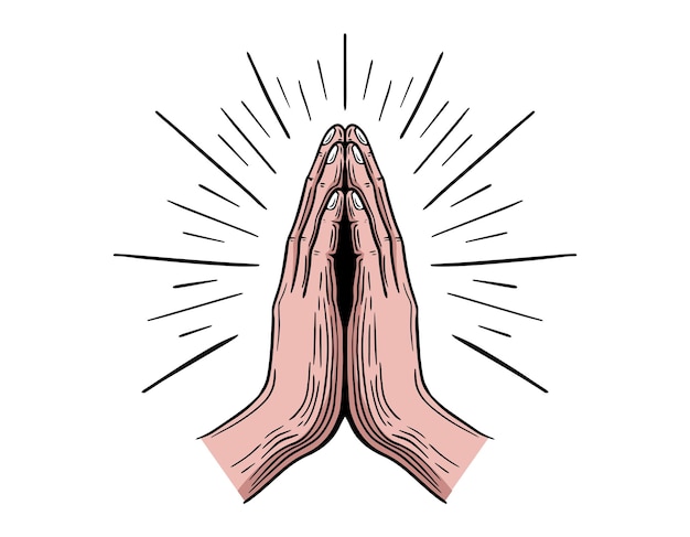 Praying hands hand drawn vector illustration