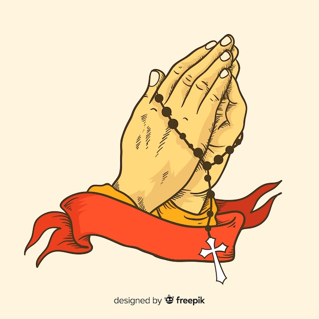 Vector praying hands with ribbon background