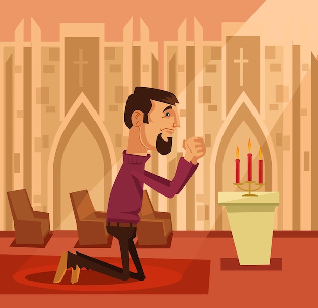 Praying man character cartoon illustration