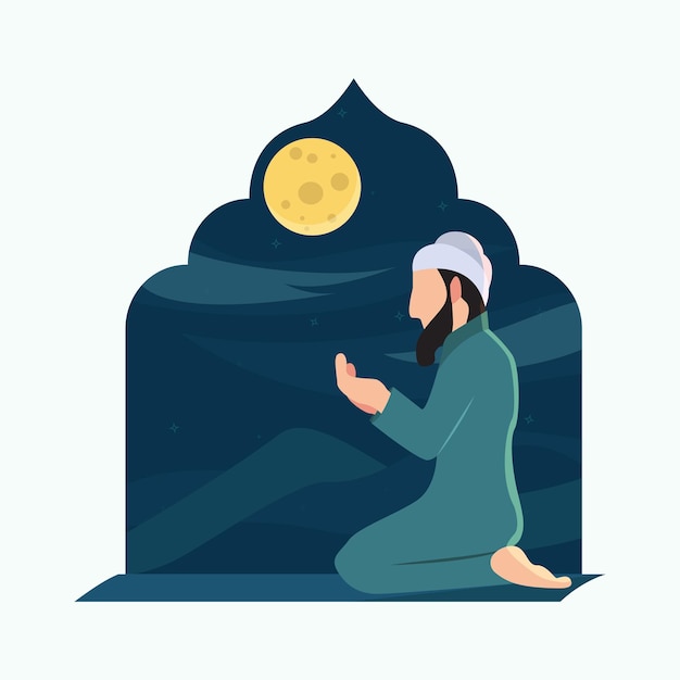 Vector praying man of muslim flat design vector illustration