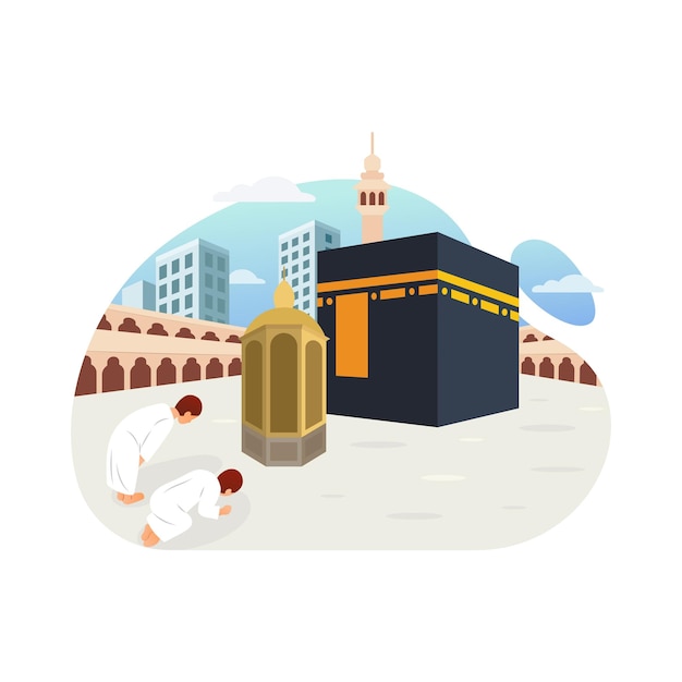 tawaf hajj 및 umrah 벡터 일러스트레이션 후 마캄 이브라힘 뒤에서 기도