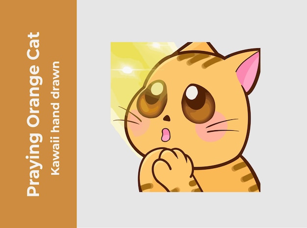 Praying Orange Kawaii Cute Cat Stiker Emote