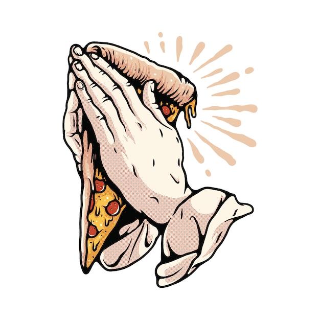 Praying Pizza Food Illustration T-shirt 