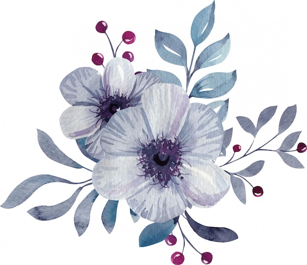 Vector pre arrangemet bouquets with hand painted watercolor flowers and leaves.