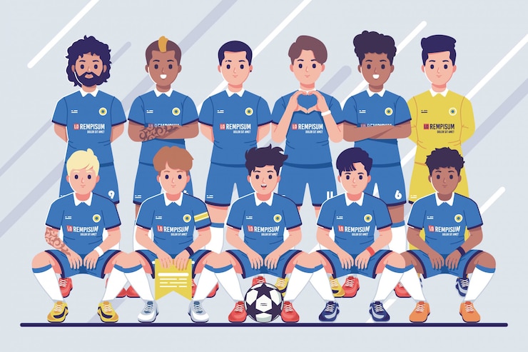 Vector 試合前のサッカーチームの写真イラストの背景