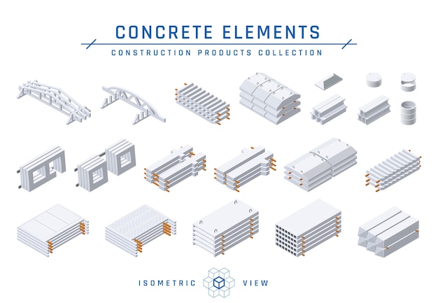 Vettore elementi prefabbricati in calcestruzzo per edifici modulari in vista isometrica