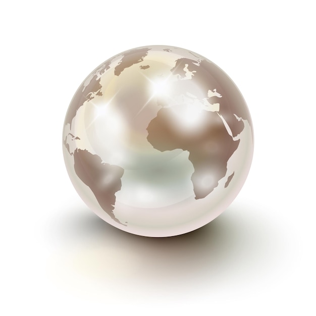 Vector precious earth like a white pearl with light effects over white