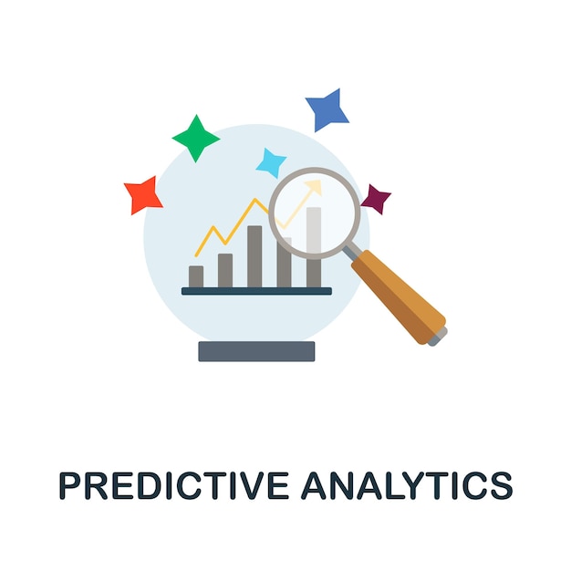 Predictive Analytics 평면 아이콘 고객 관리 컬렉션에서 컬러 기호 웹 디자인 인포 그래픽 등을 위한 Creative Predictive Analytics 아이콘 그림