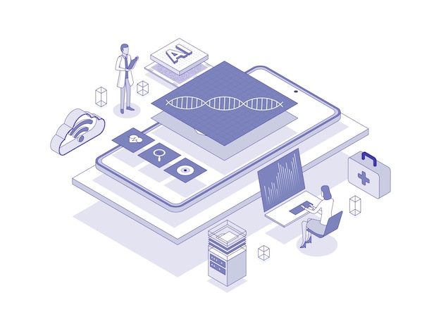 Vector predictive analytics in healthcare utilizing data and statistical algorithms to forecast patient outcomes artificial intelligence in healthcare lineal isometric illustration