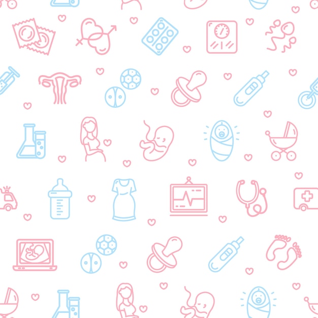 Pregnance Signs Seamless Pattern Background on a White for Web and App Graphic Design Vector illustration