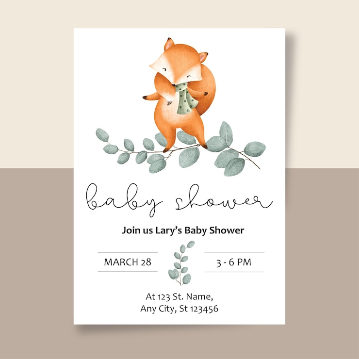 Vector pregnancy announcement template baby shower invitation with watercolor fox autumn invitation