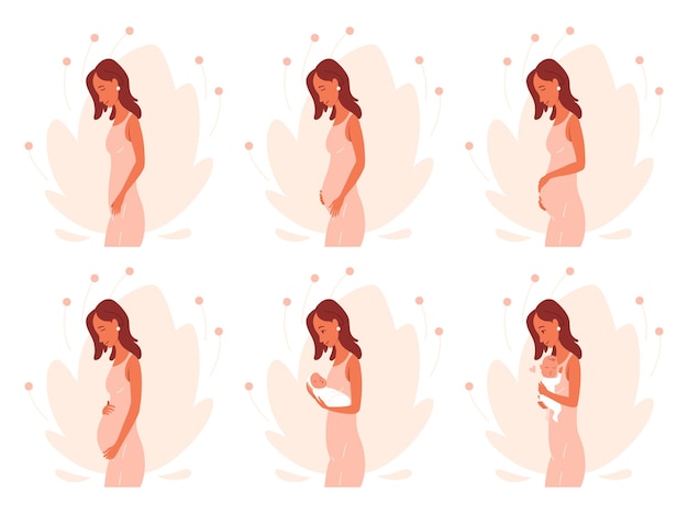 Vector pregnancy calendar concept woman goes from conception to childbirth stages