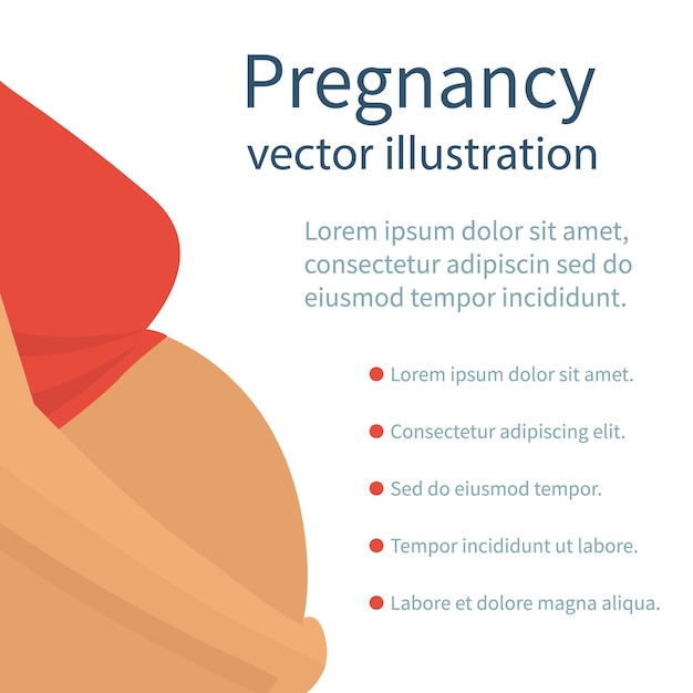 Concetto di gravidanza la donna incinta supporta la pancia grande infografica modello elenco di cose per il ricovero illustrazione vettoriale design piatto isolato su sfondo bianco