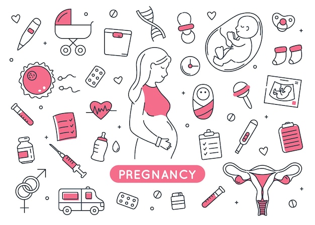 Pregnancy elements doodle set