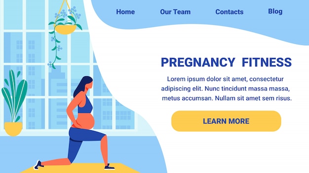 Vector pregnancy fitness. landing page web template