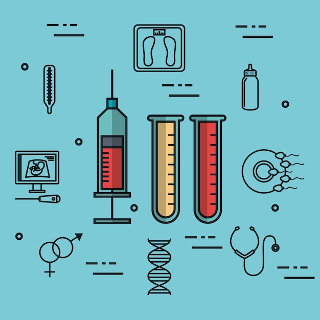 Pregnancy medical syringe and test tube blood laboratory