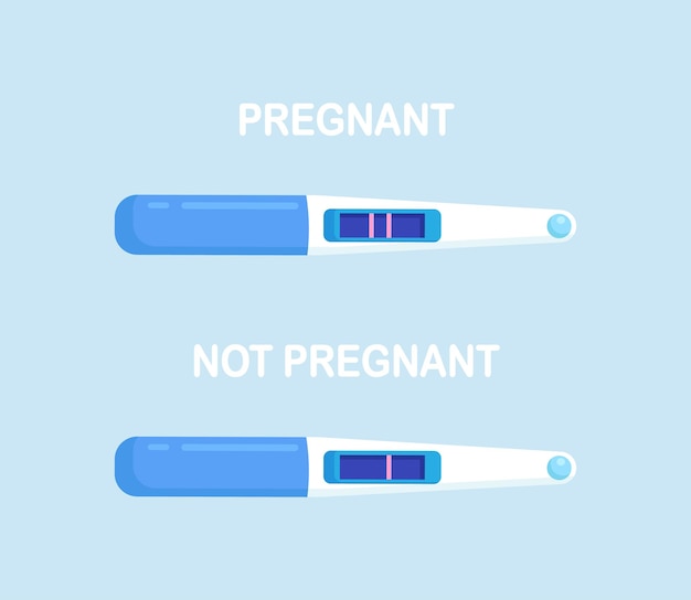 Pregnancy or ovulation positive and negative test with two and one strips. Female reproductive system, planning of pregnancy. Gynecology. Urine stick