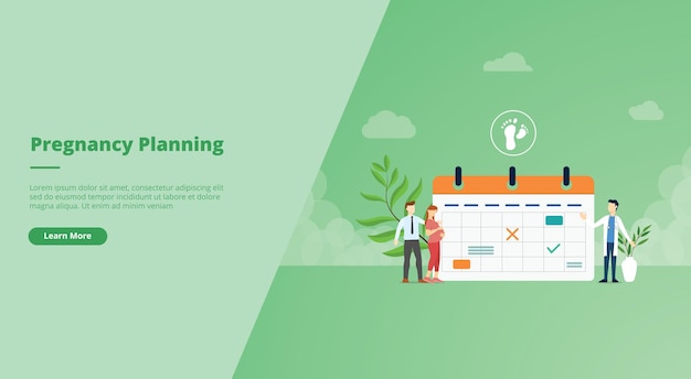 ウェブサイトのランディング ホームページ テンプレート バナーまたはスライド プレゼンテーション カバーの妊娠計画スケジュール