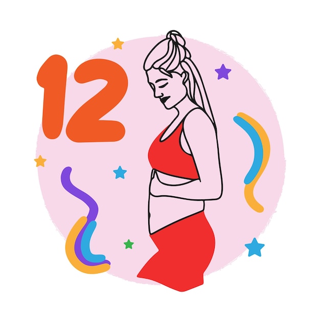 妊娠期間カウント週妊娠中の女の子大きなお腹の妊婦の落書き