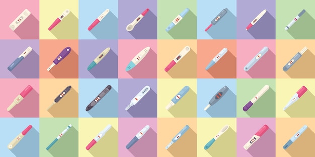 Pregnancy test icons set flat vector kit baby