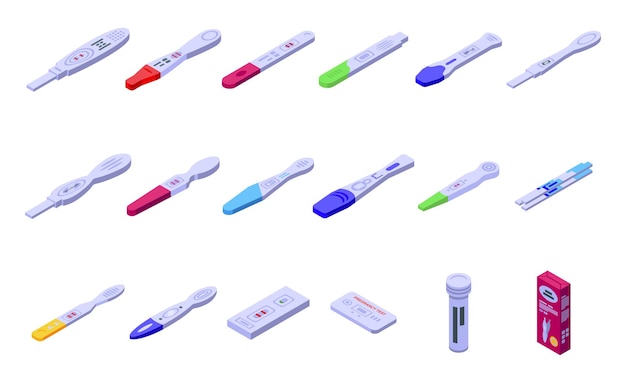 Vector pregnancy test icons set isometric vector analysis kit