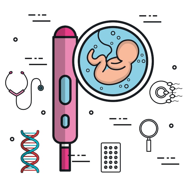 Pregnancy test indicator fetus medical icons