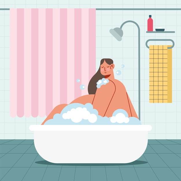 Vector pregnancy woman in bathtub