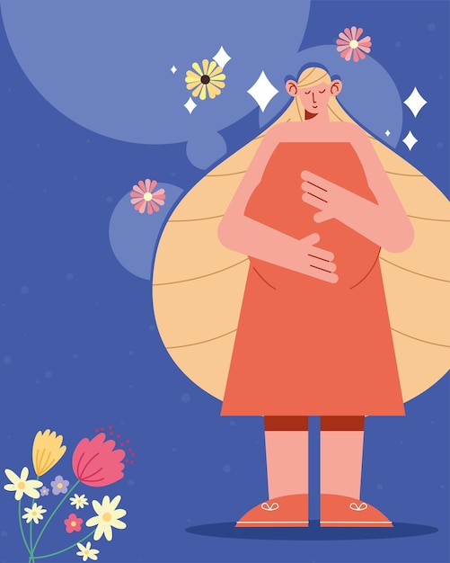 Pregnancy woman and flowers character