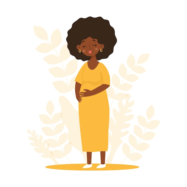 Vector pregnant african american woman motherhood concept flat vector illustration