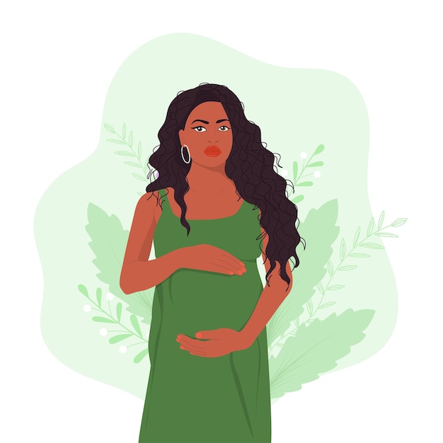 Vector pregnant african american woman with hands over her belly