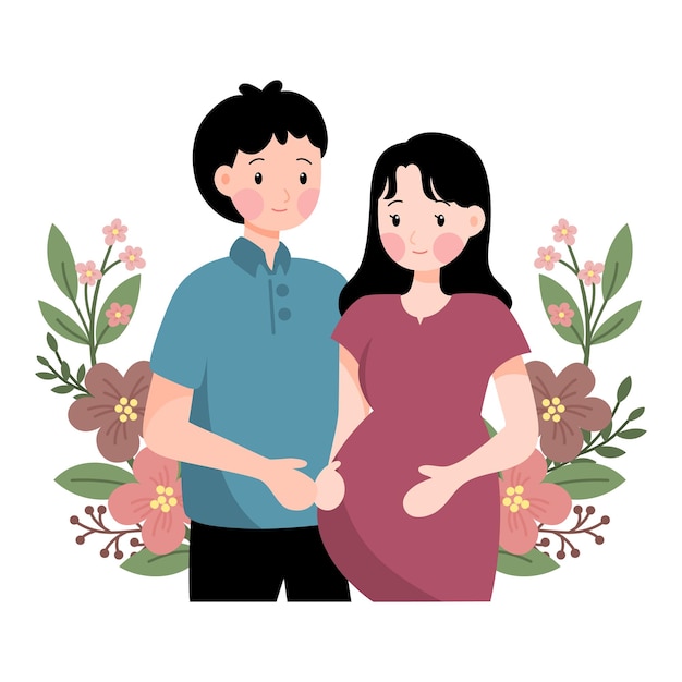 pregnant couple concept illustration in hand drawn