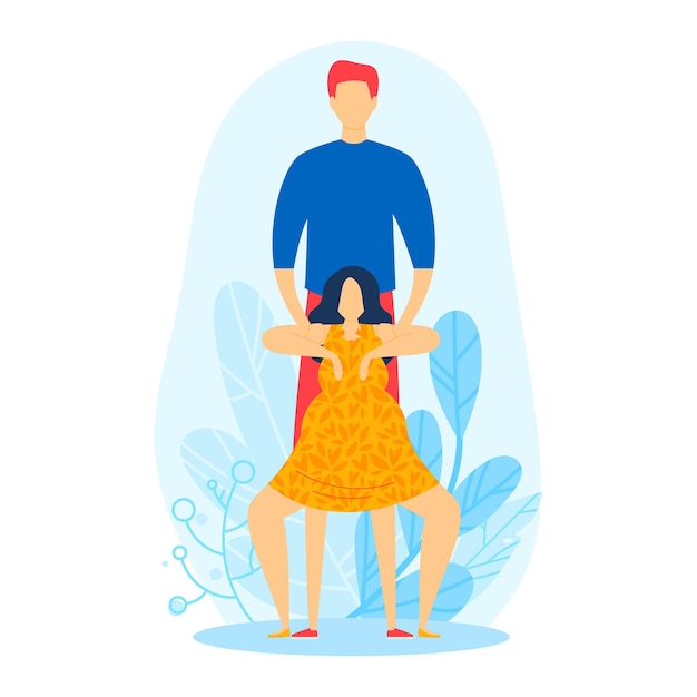 Pregnant couple doing sport exercise yoga gymnastics vector illustration