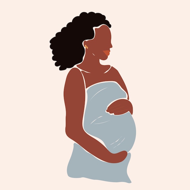pregnant faceless afroamerican woman holding her belly