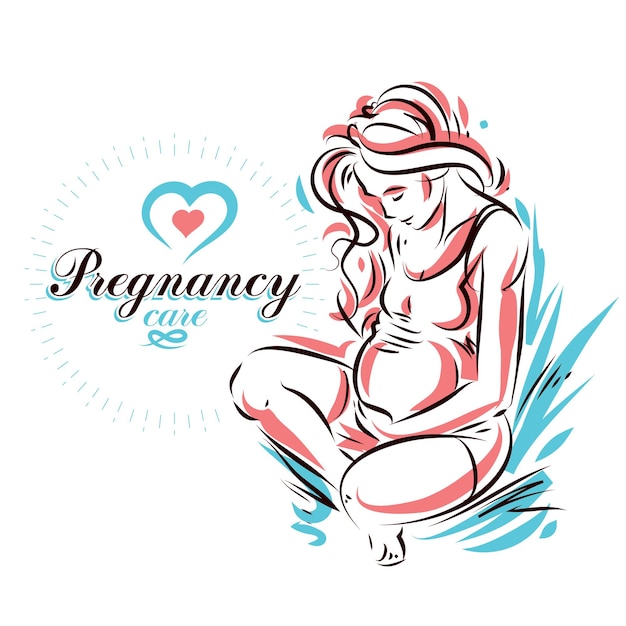 Pregnant female beautiful body outline, mother-to-be drawn vector illustration. Medical rehabilitation and childcare center marketing card