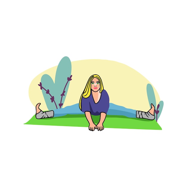 Vector pregnant girl doing yoga on a green mat