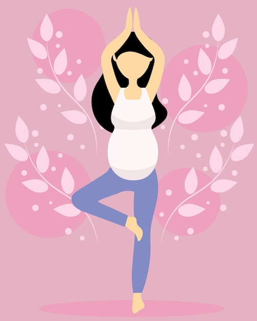 Vector pregnant girl doing yoga at home