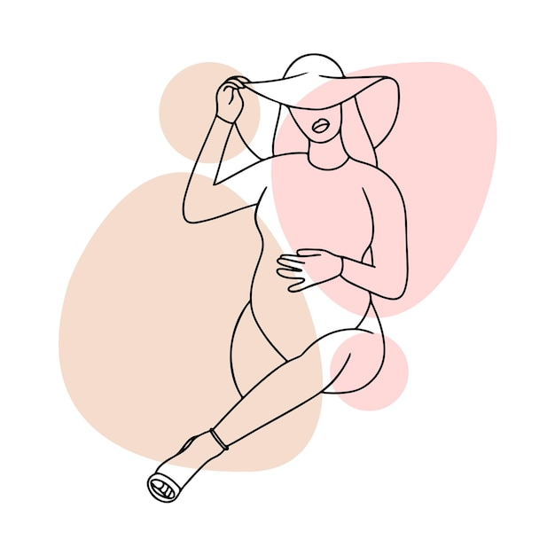 Pregnant girl in a hat round and big belly pregnancy