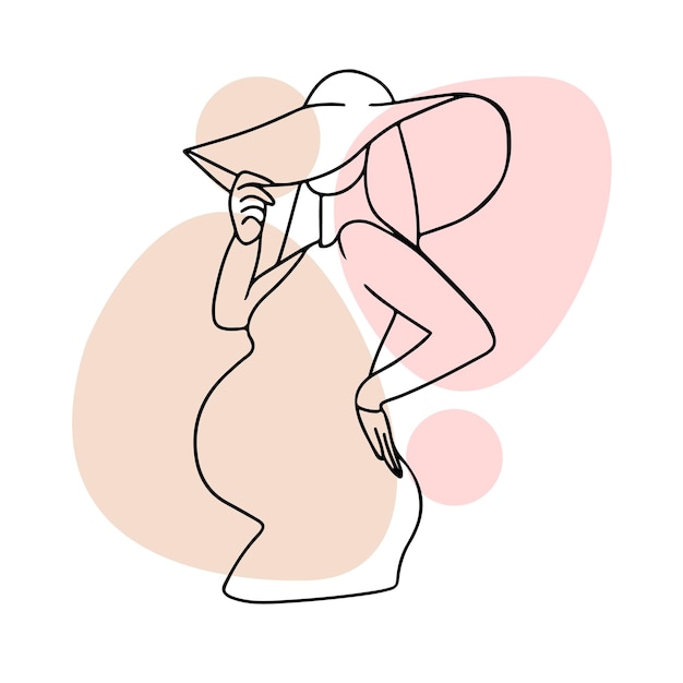 Pregnant girl in a hat round and big belly pregnancy