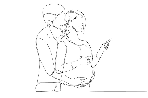 pregnant girl her husband couple family one continuous line drawing simple design 615031 680