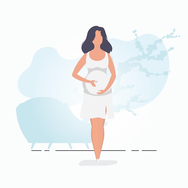 Вектор Беременная девушка в полный рост счастливая беременность открытка или плакат в нежных тонах для вас векторная иллюстрация в мультяшном стиле