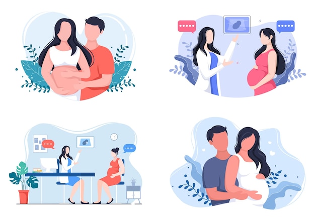 pregnant lady and medical consultation by pregnancy doctor background vector illustration
