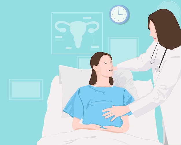 Pregnant Lady or Mother in Medical Consultation by Pregnancy Doctor with Obstetric Procedures