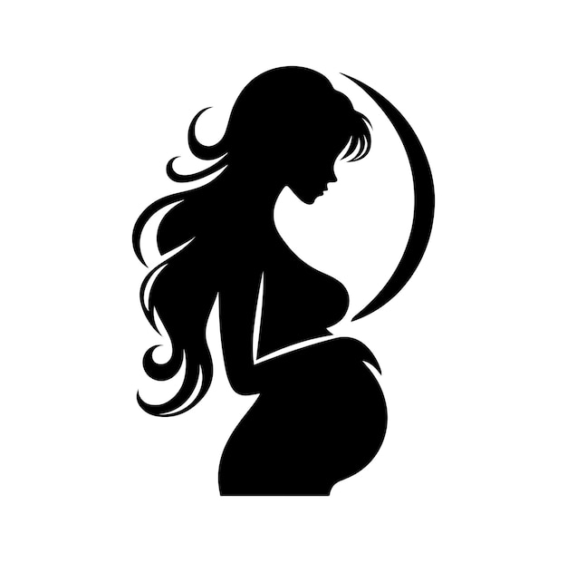 Силуэт беременной женщины, чернокожий мужчина, векторная иллюстрация