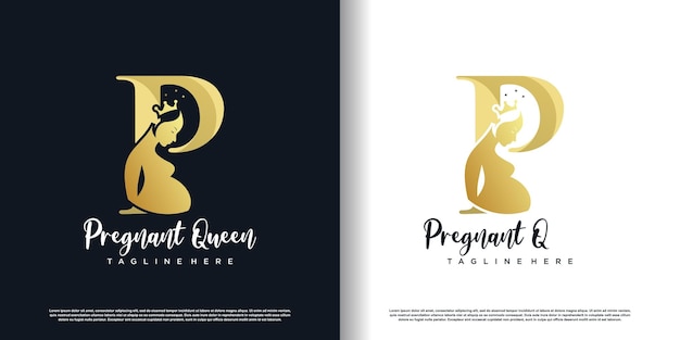 初期の P コンセプトの妊娠中のロゴ デザイン プレミアム ベクトル