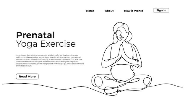 Pregnant mother doing yoga continuous one line drawing Sketch art illustration landing page template